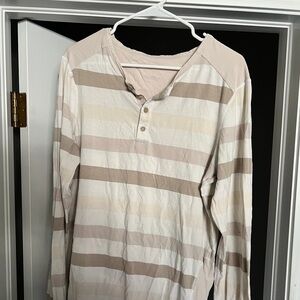 lululemon athletica Beige and Brown Striped Long Sleeve Henley